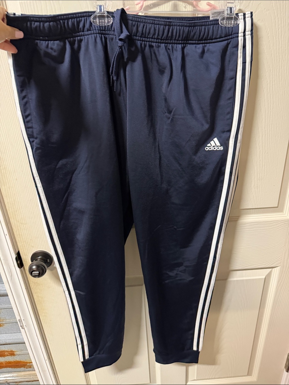 adidas Navy and White mens Joggers with Side Stripes